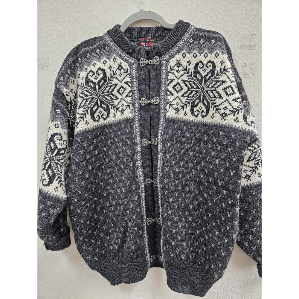 Gjestal exclusive Norwegian Wool Cardigan Sweater Pewter Hook & Eye Closures Xl - Picture 2 of 11